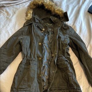 Guess Brand - Women’s Medium - Olive Green Parka with Faux Fur Hood